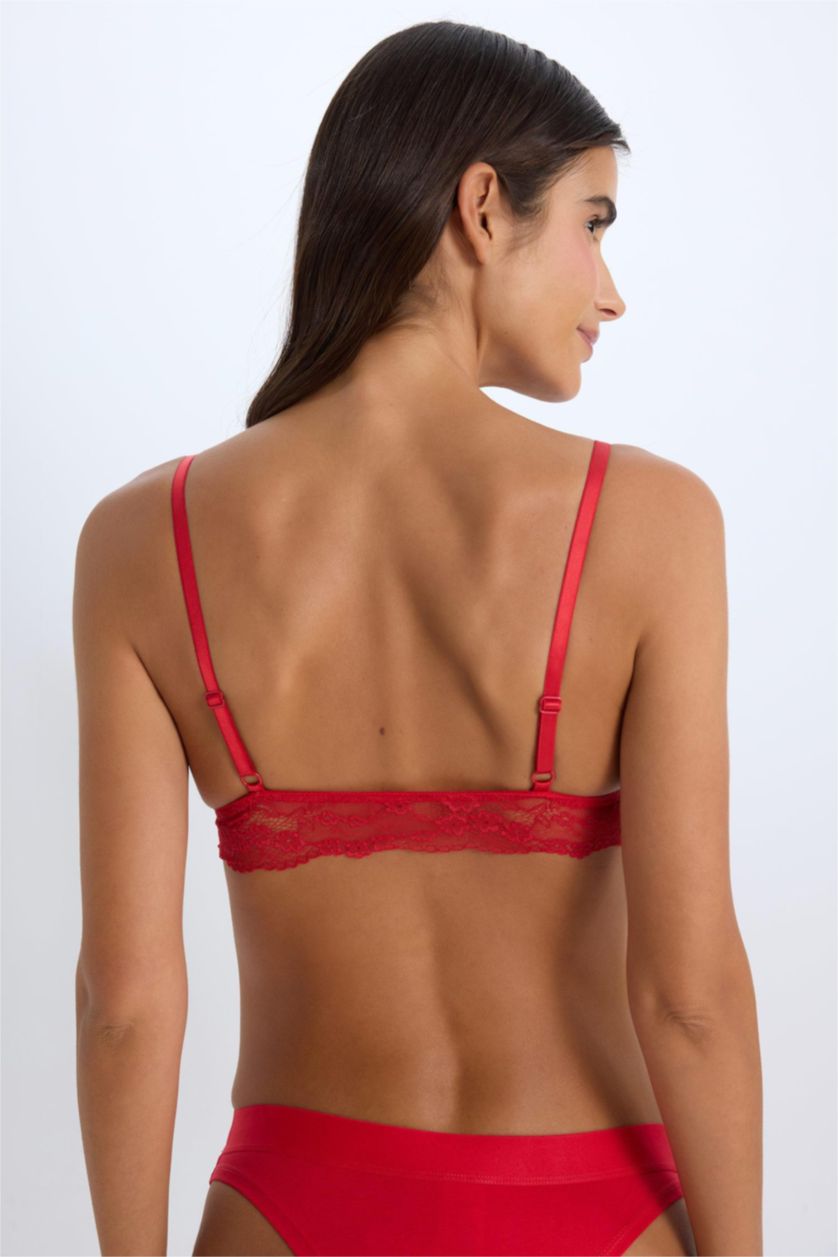Kadın Kırmızı Pedli Dantelli Kırmızı Bralet