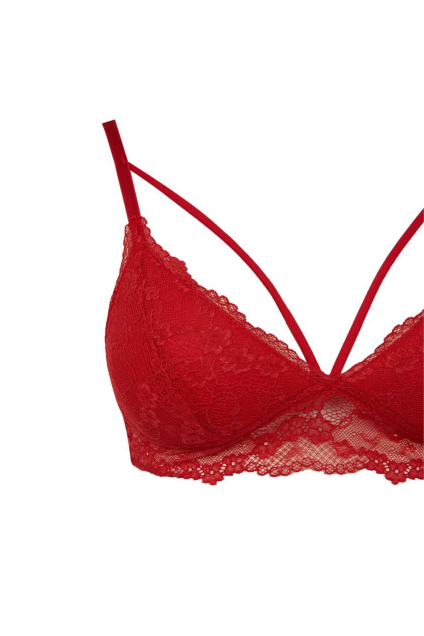 Kadın Kırmızı Pedli Dantelli Kırmızı Bralet