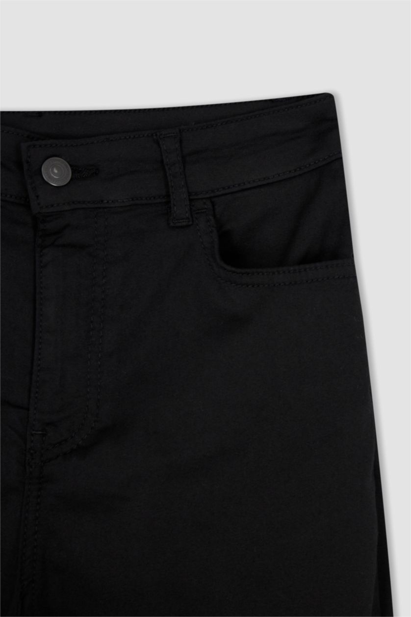 FEMME Noir Pantalon droit taille haute en gabardine