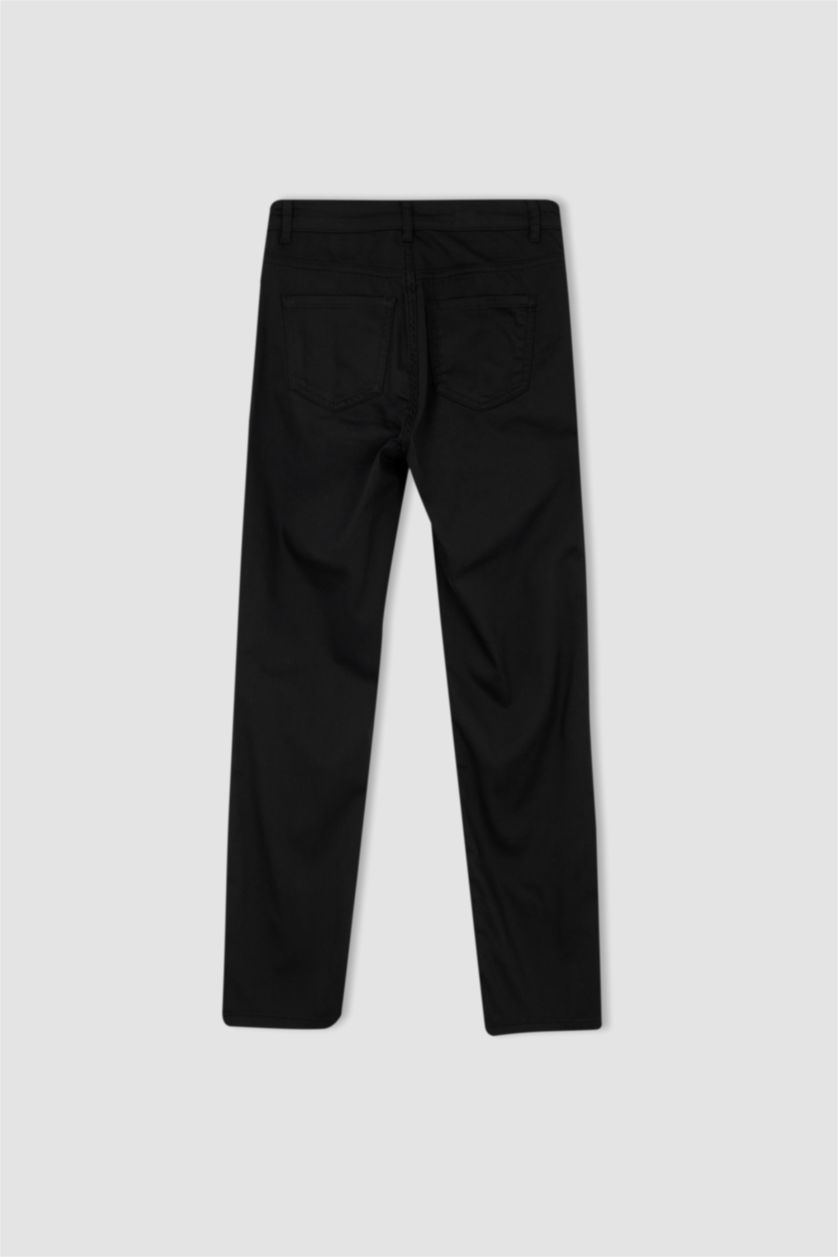 FEMME Noir Pantalon droit taille haute en gabardine