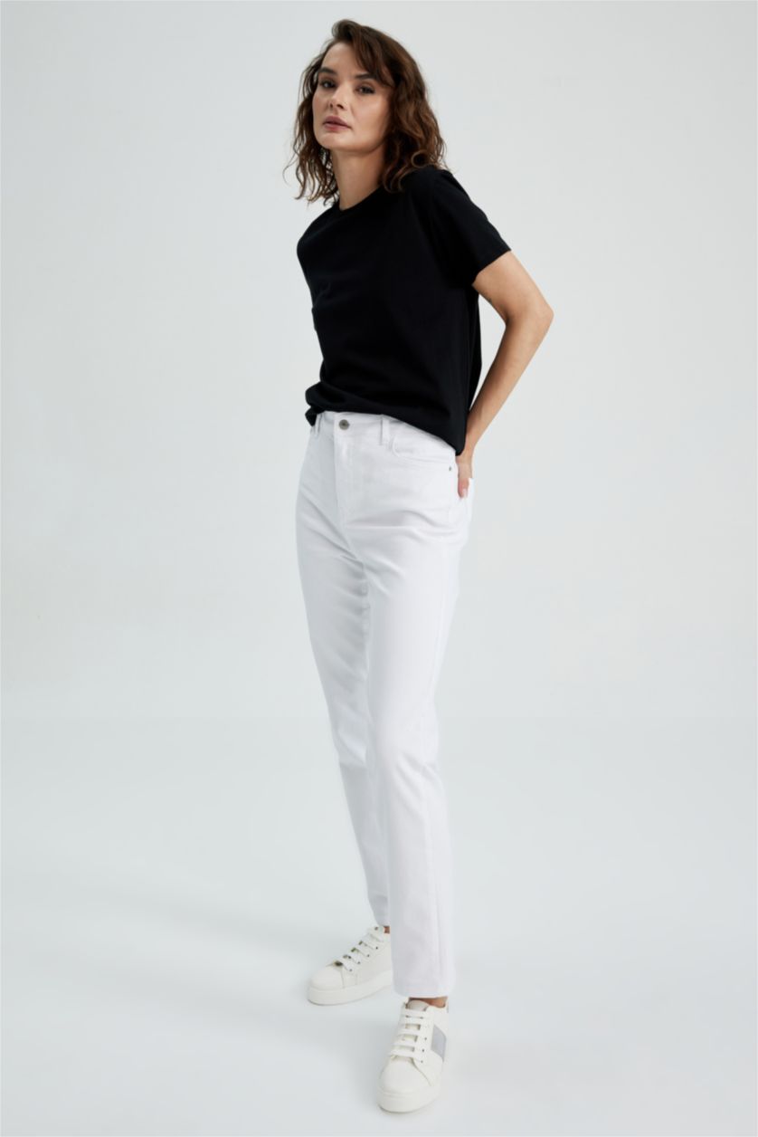 WOMAN White Traditional Carmela Slim Fit Gabardine Trousers