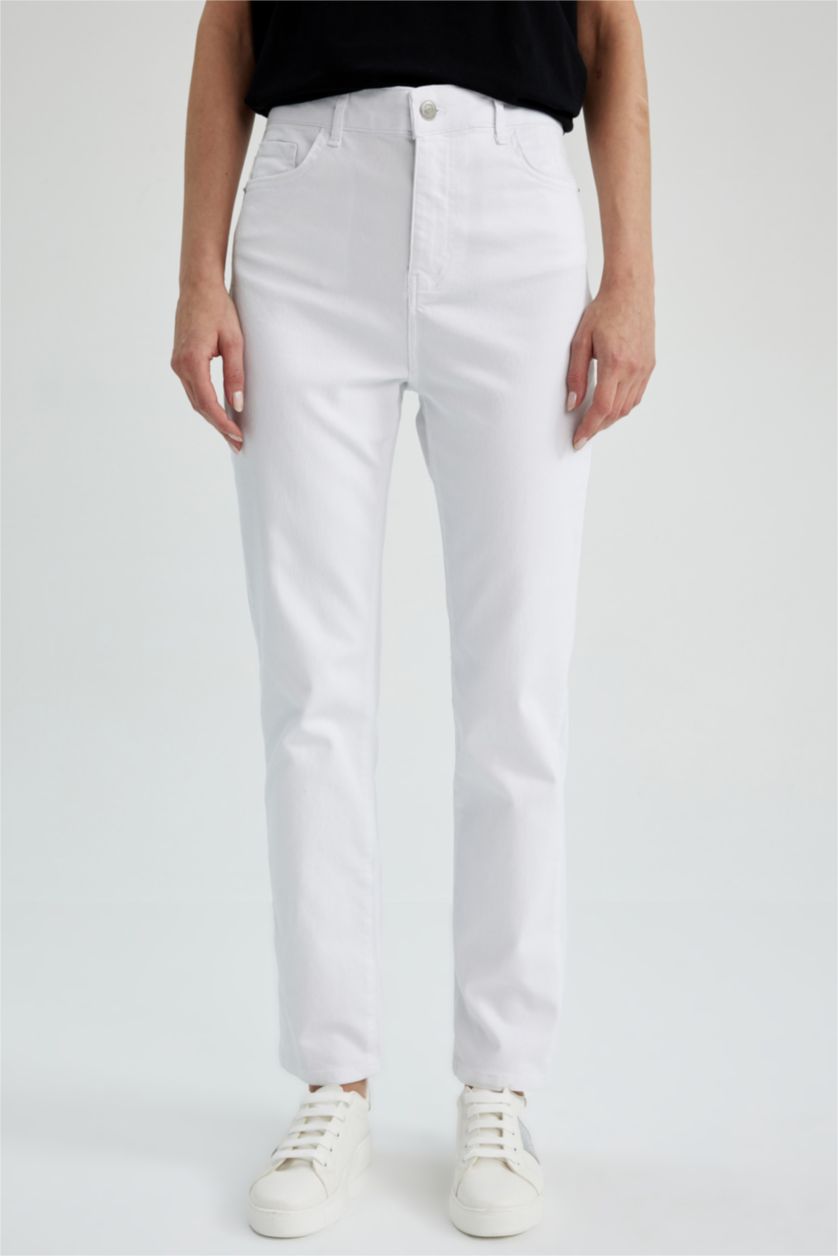 WOMAN White Traditional Carmela Slim Fit Gabardine Trousers