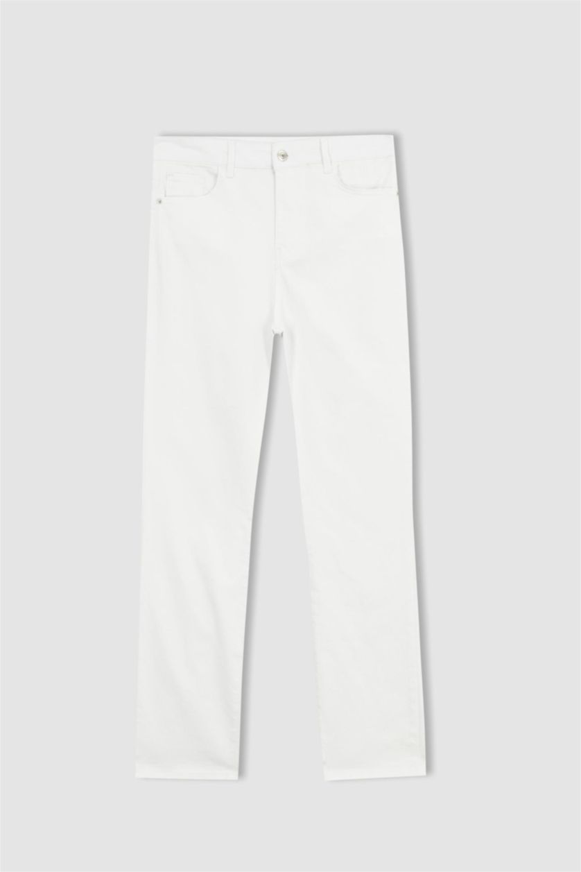 WOMAN White Traditional Carmela Slim Fit Gabardine Trousers