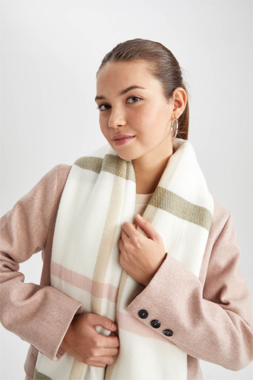 WOMAN Ecru Women's Checkered Scarf