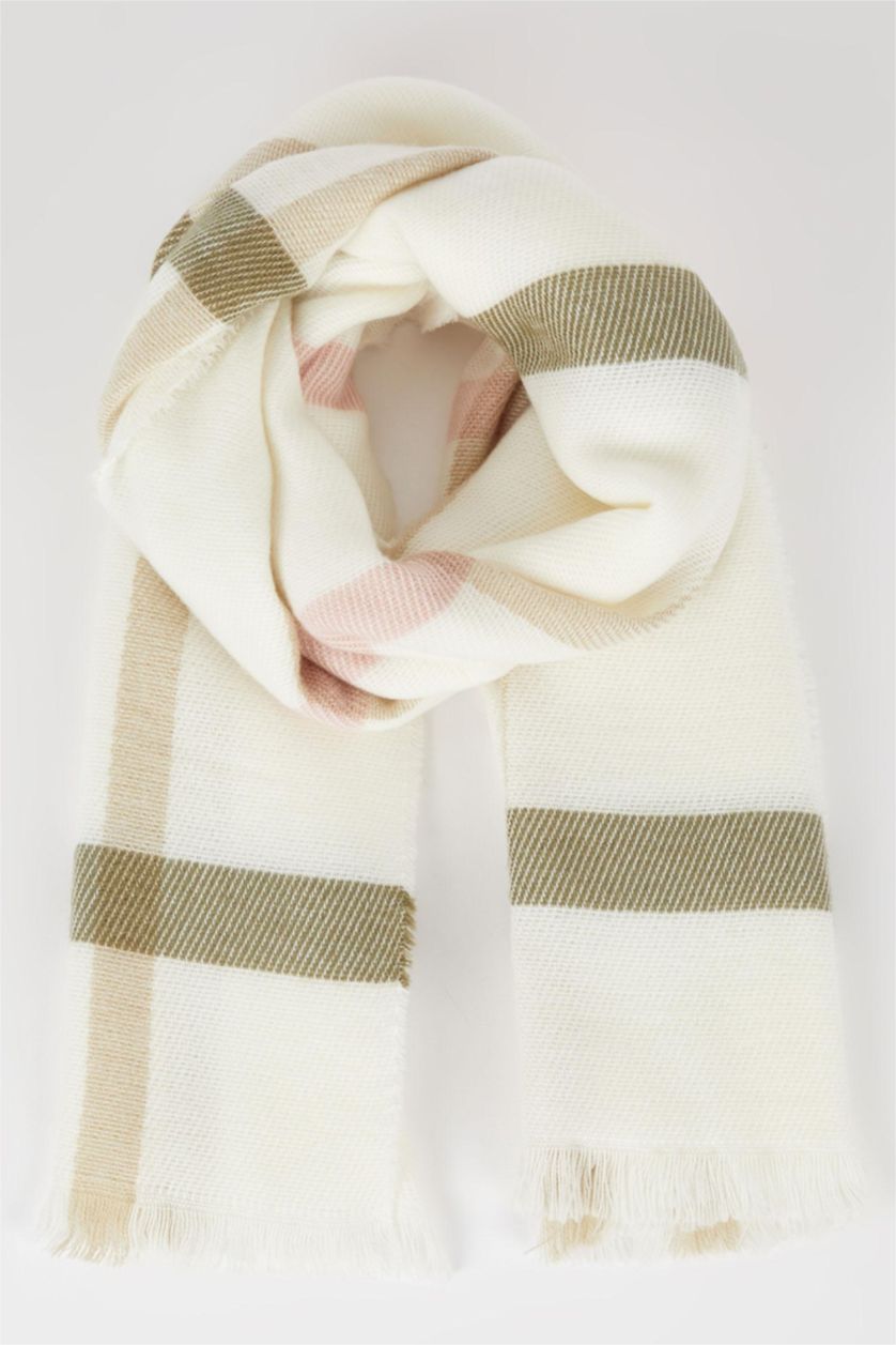 WOMAN Ecru Women's Checkered Scarf
