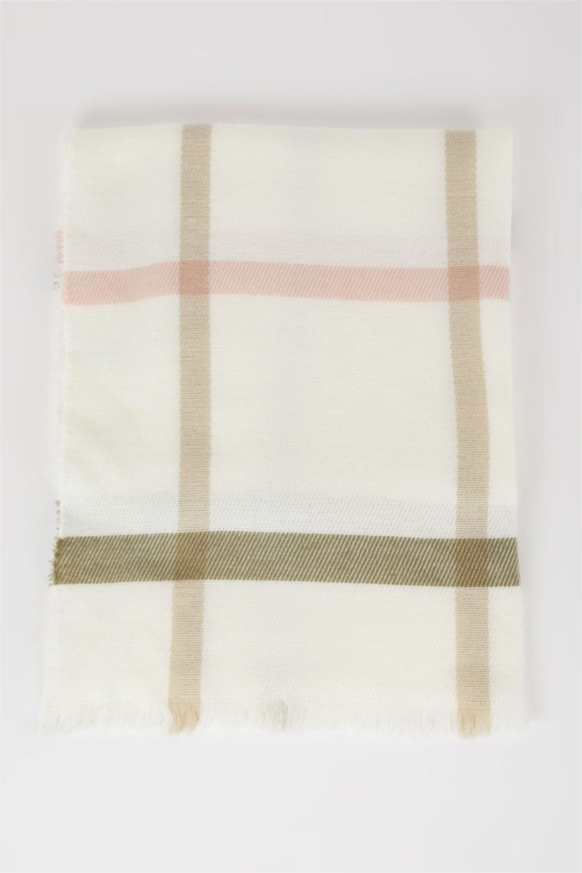 WOMAN Ecru Women's Checkered Scarf