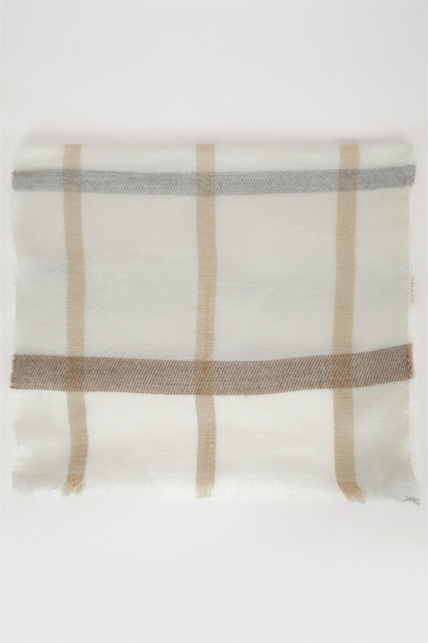 Kadın Ekru Kadın Ekose Desenli Atkı