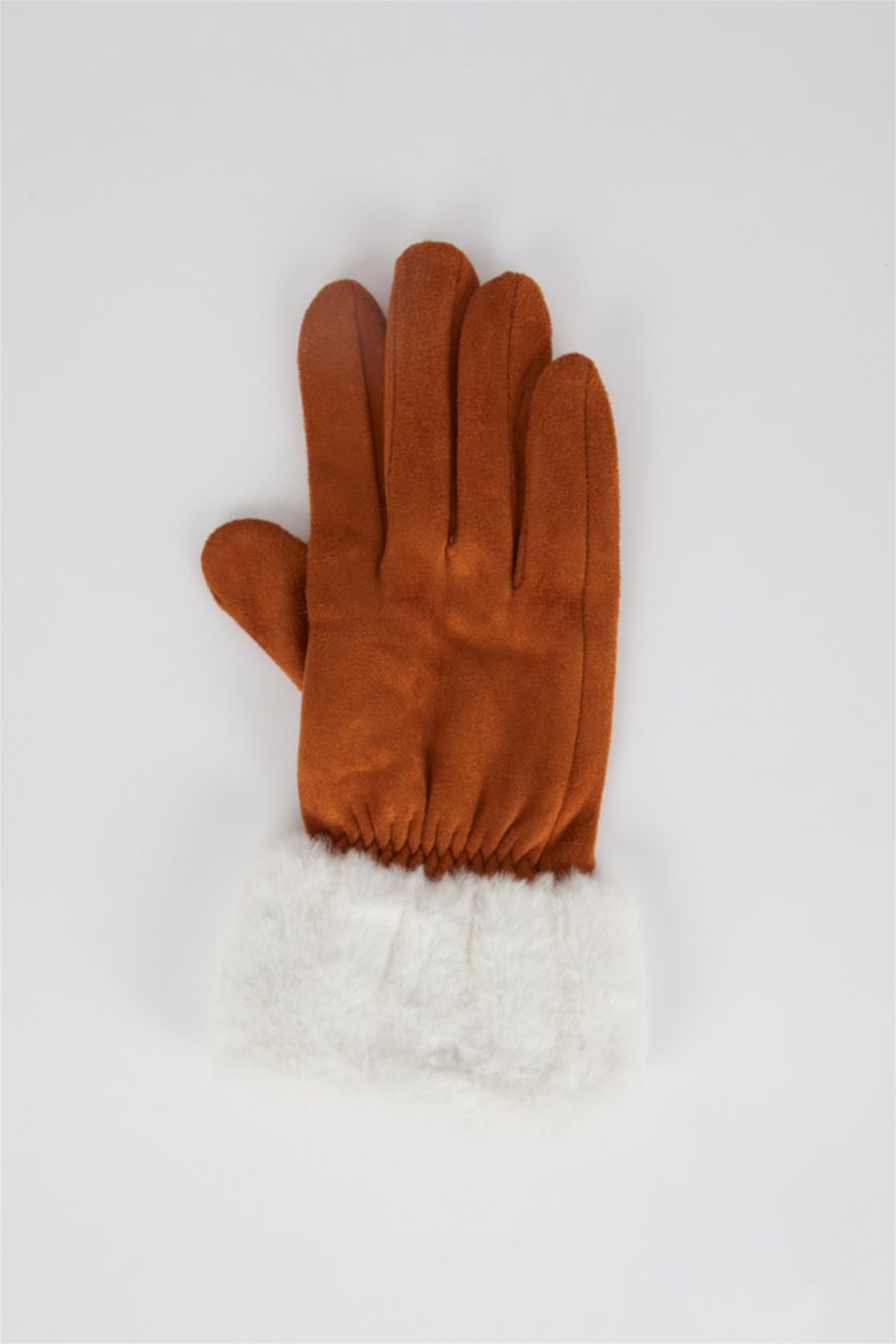 Kadın Açık Kahve Kadın Polar Suni Kürk Detaylı Eldiven