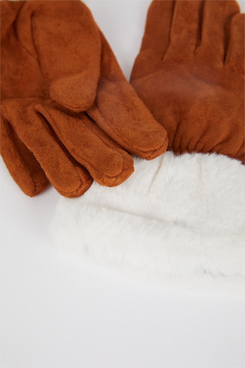 Kadın Açık Kahve Kadın Polar Suni Kürk Detaylı Eldiven