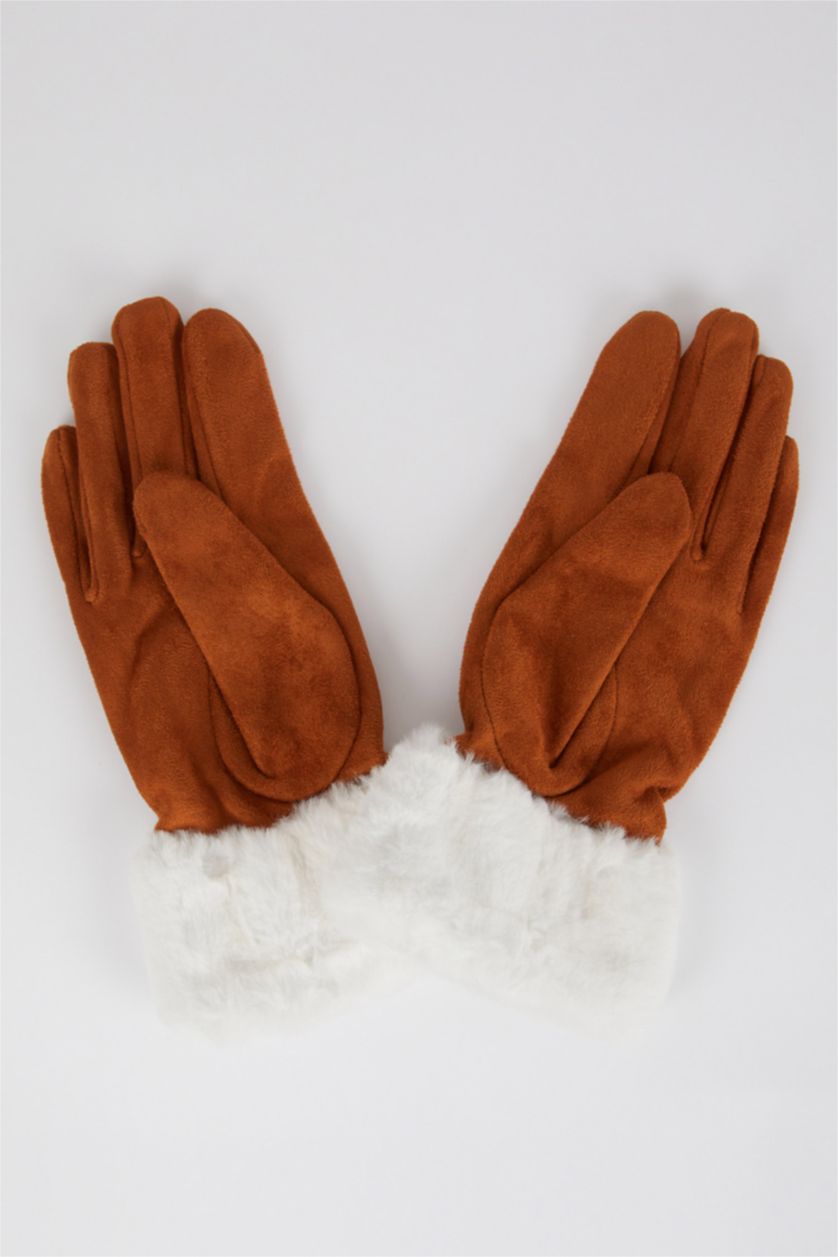 Kadın Açık Kahve Kadın Polar Suni Kürk Detaylı Eldiven