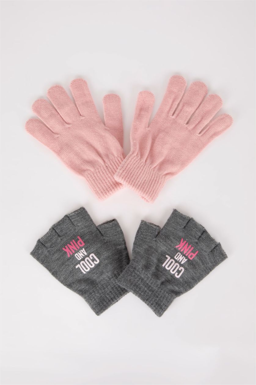 نساء ميلانج رمادي قفازات نسائي بطباعة الشعار