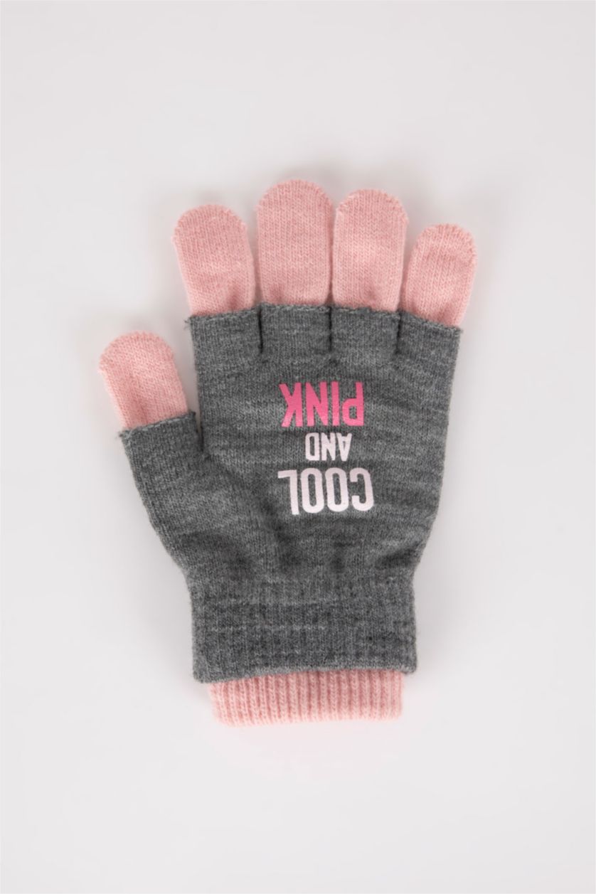 نساء ميلانج رمادي قفازات نسائي بطباعة الشعار