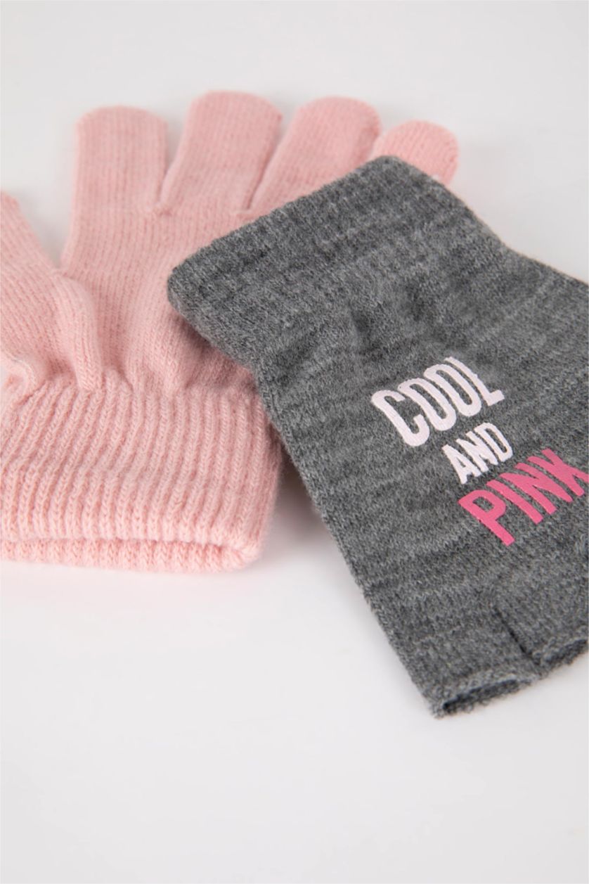 نساء ميلانج رمادي قفازات نسائي بطباعة الشعار