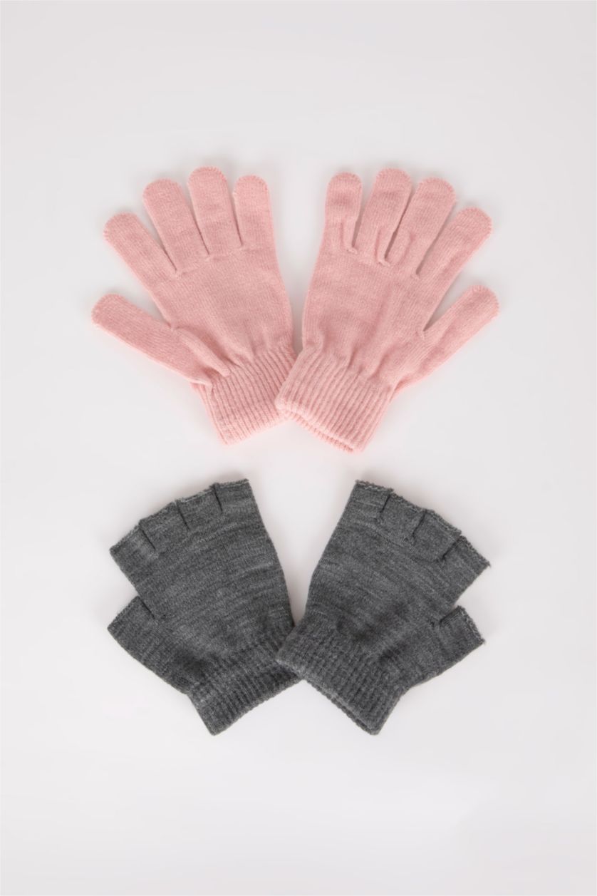 نساء ميلانج رمادي قفازات نسائي بطباعة الشعار