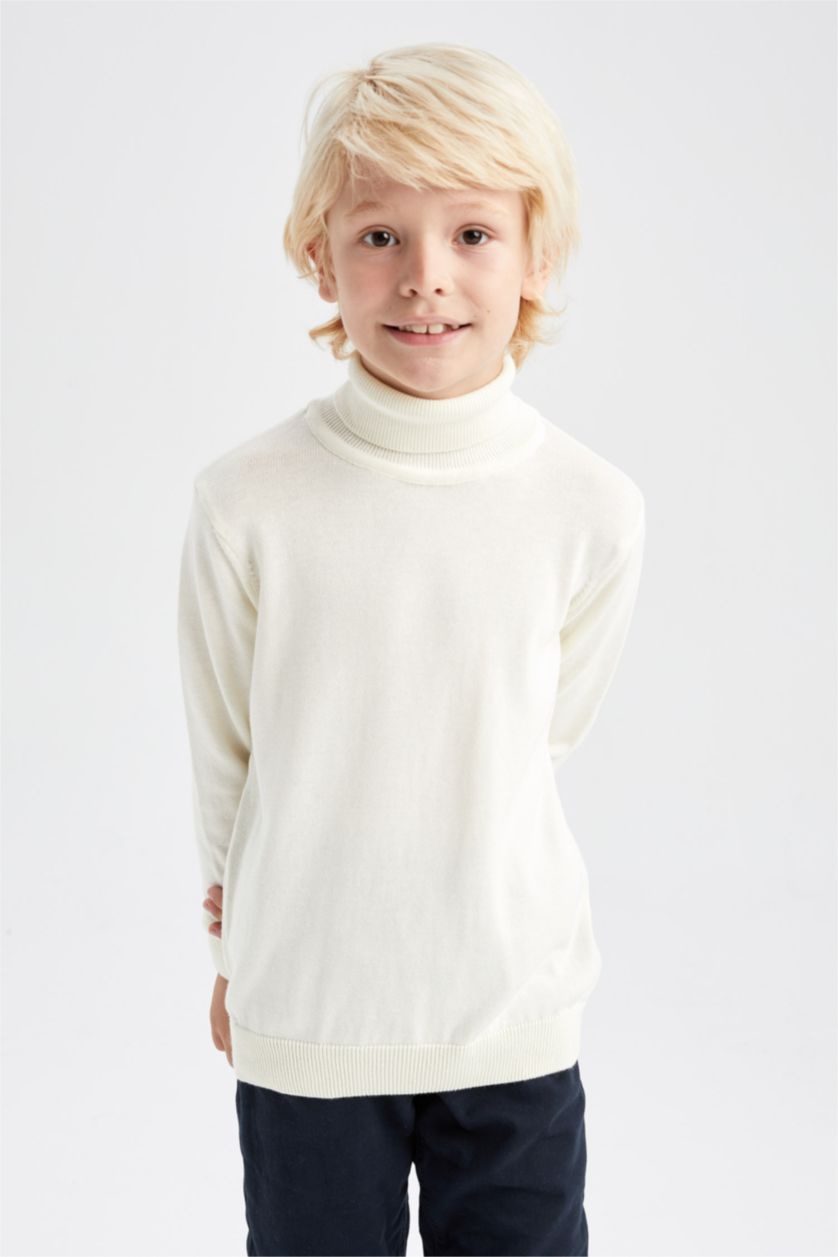 BOYS & TEENS Beige Boy Regular Fit Turtleneck Pullover