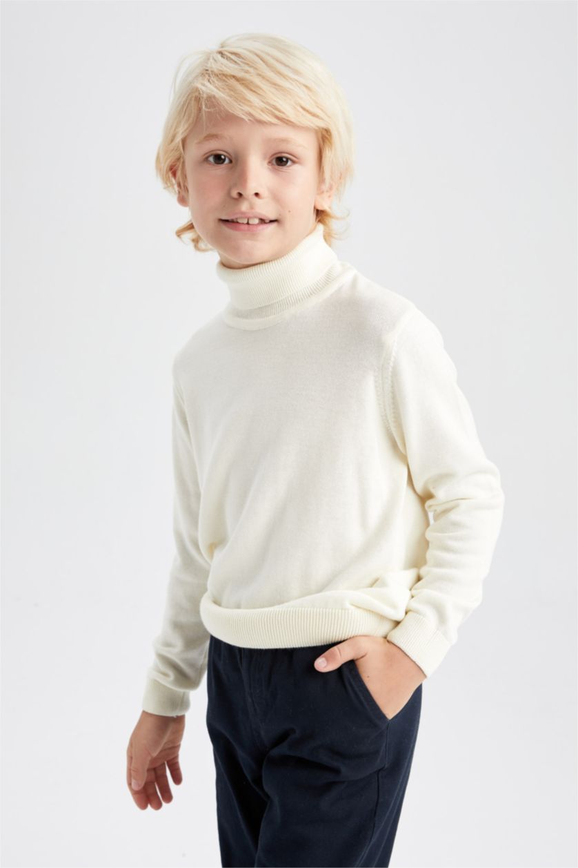 BOYS & TEENS Beige Boy Regular Fit Turtleneck Pullover
