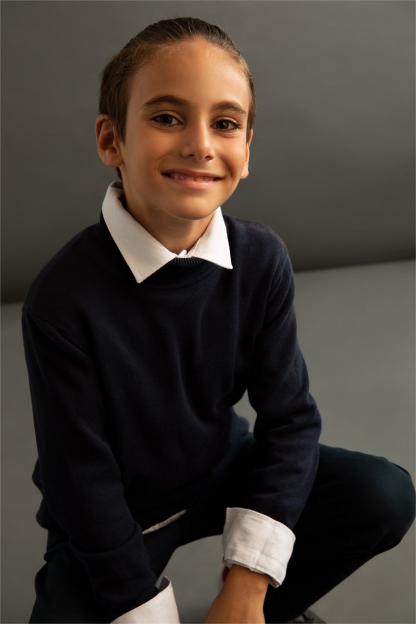 Мальчики и подростки Синий Свитер стандартного кроя для мальчиков, Школьная коллекция