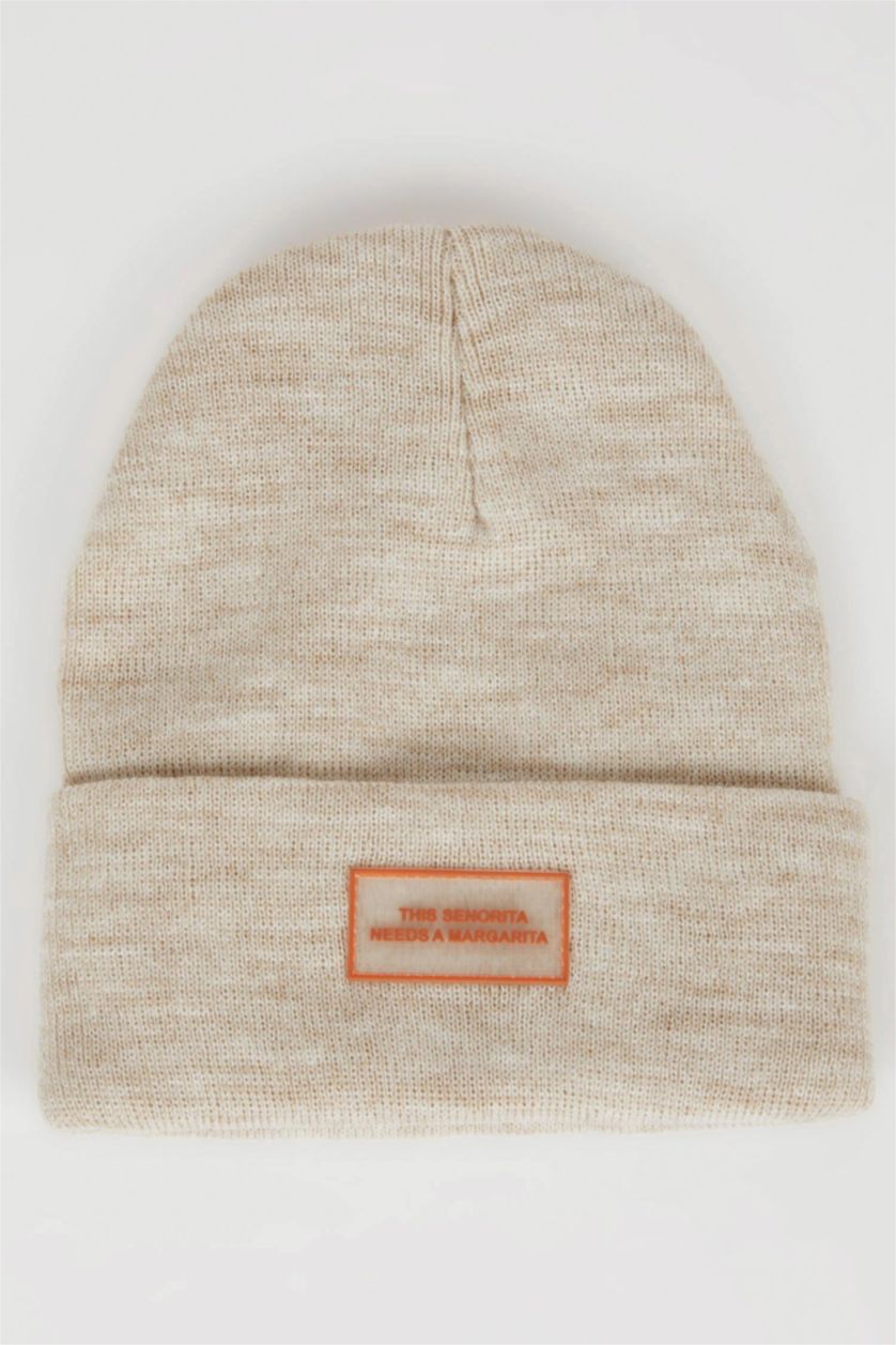 Kadın Bej Kadın Dokuma Etiketli Triko Bere