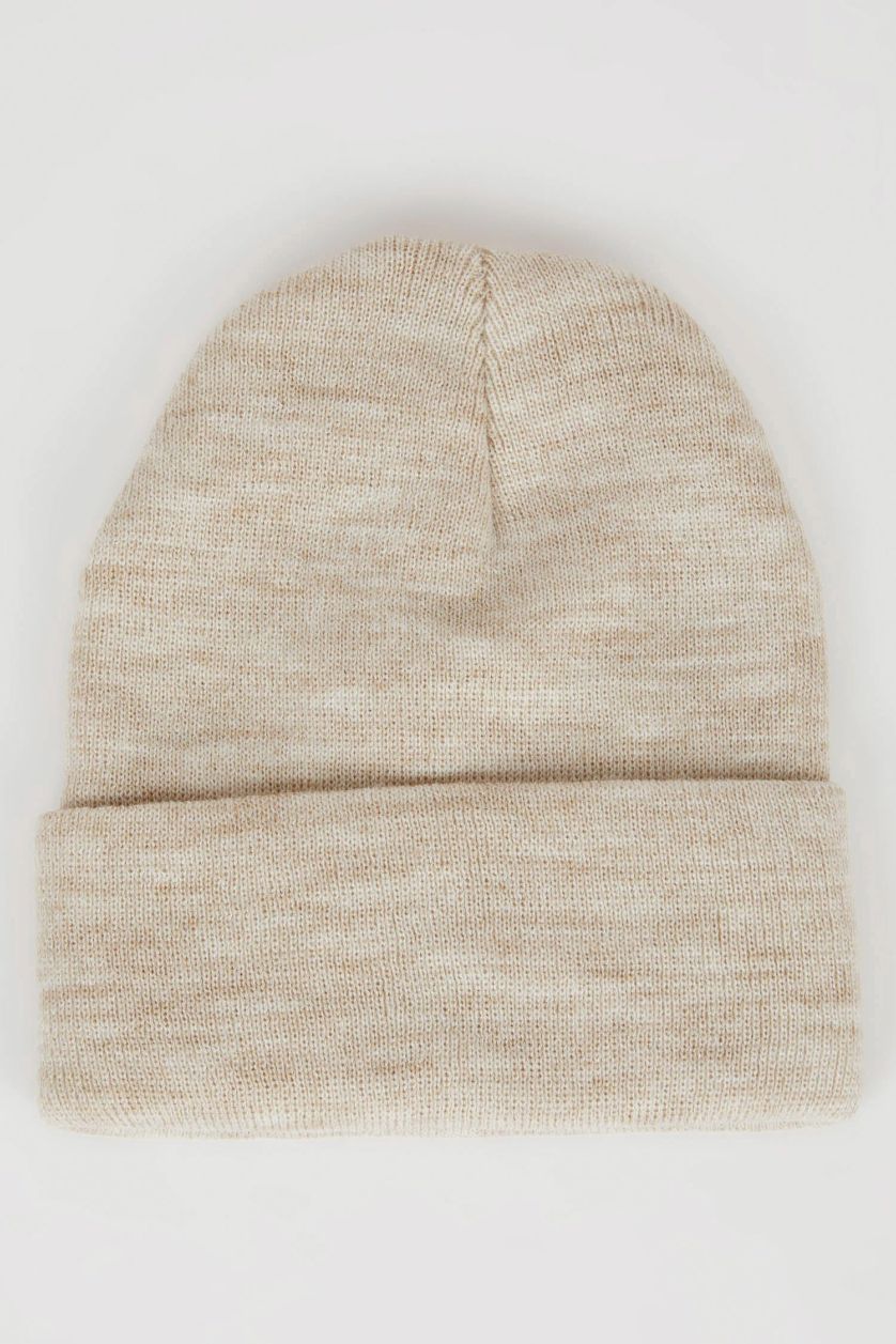 Kadın Bej Kadın Dokuma Etiketli Triko Bere