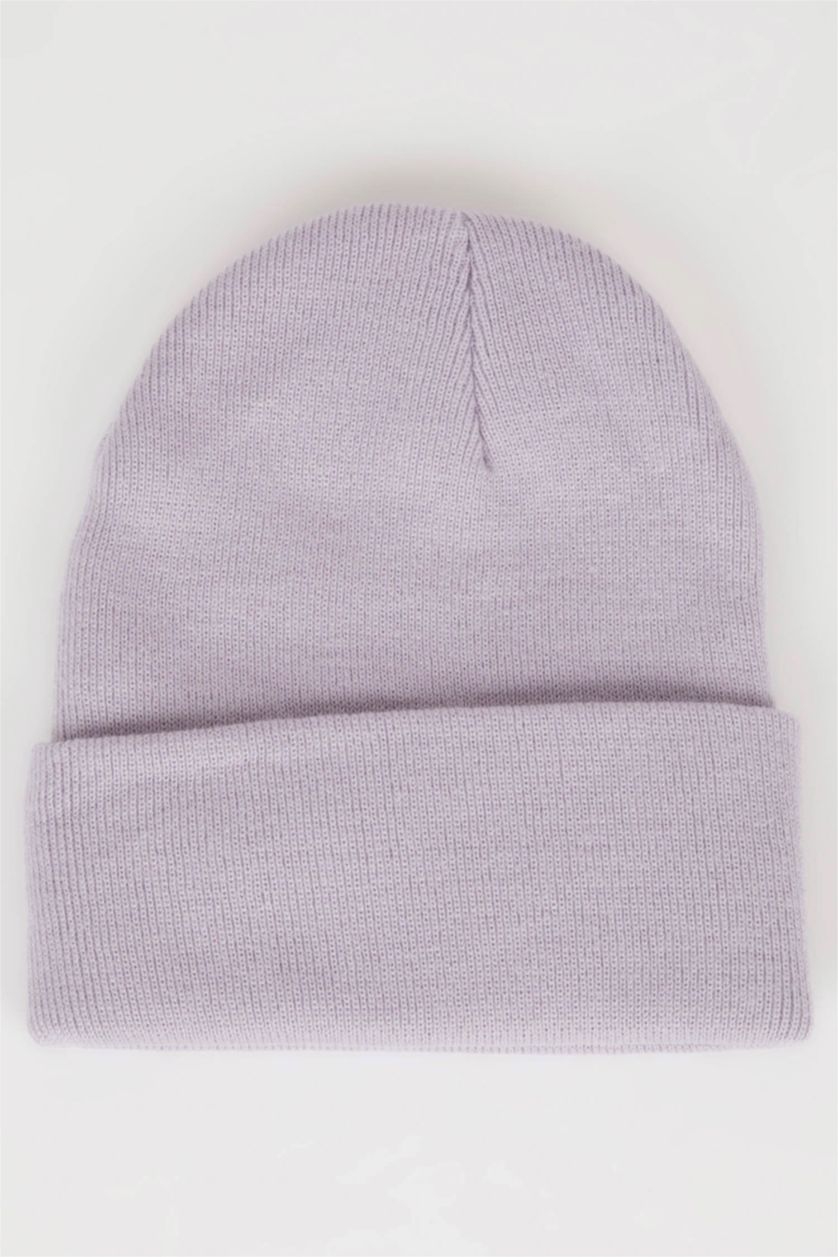 FEMME Violet Bonnet en tricot avec étiquette tissée pour Femme