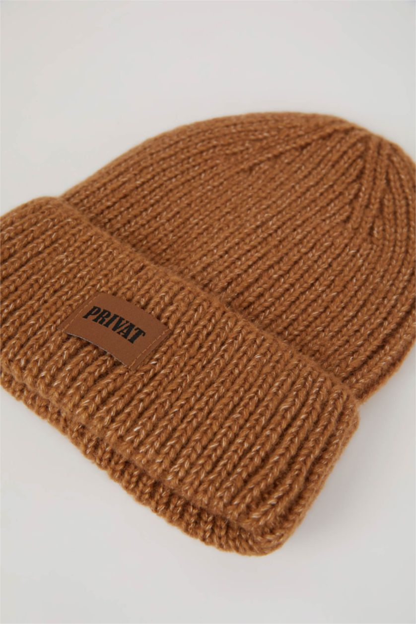 FEMME Marron Bonnet d'hiver avec étiquette tissée pour femme