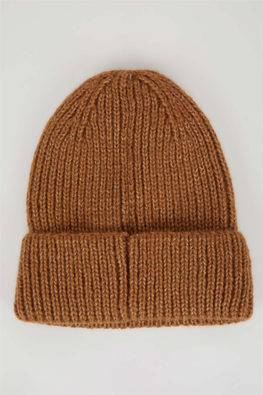 FEMME Marron Bonnet d'hiver avec étiquette tissée pour femme