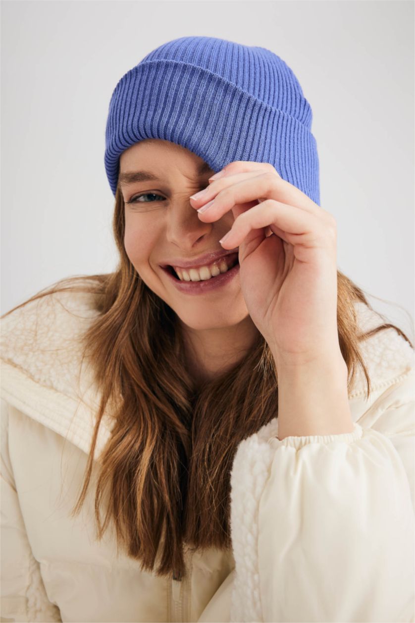 FEMME Bleu Bonnet d'hiver Basique Femme