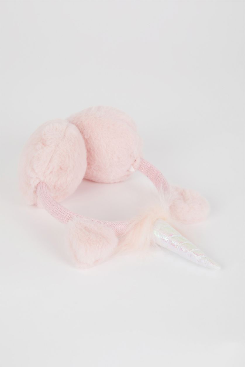 Kız Çocuk - Genç Kız Pembe Kız Çocuk Unicorn Desenli Pelüş Kulaklık Bere