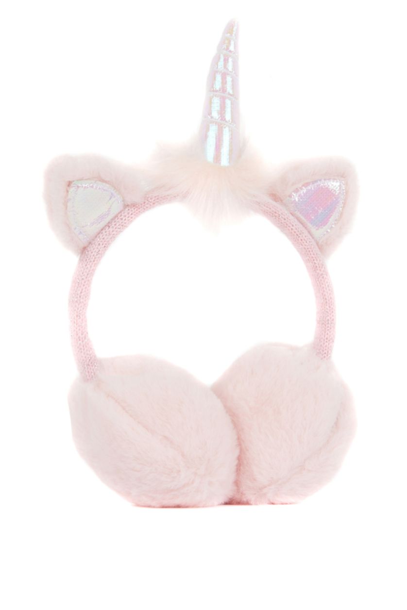 Kız Çocuk - Genç Kız Pembe Kız Çocuk Unicorn Desenli Pelüş Kulaklık Bere