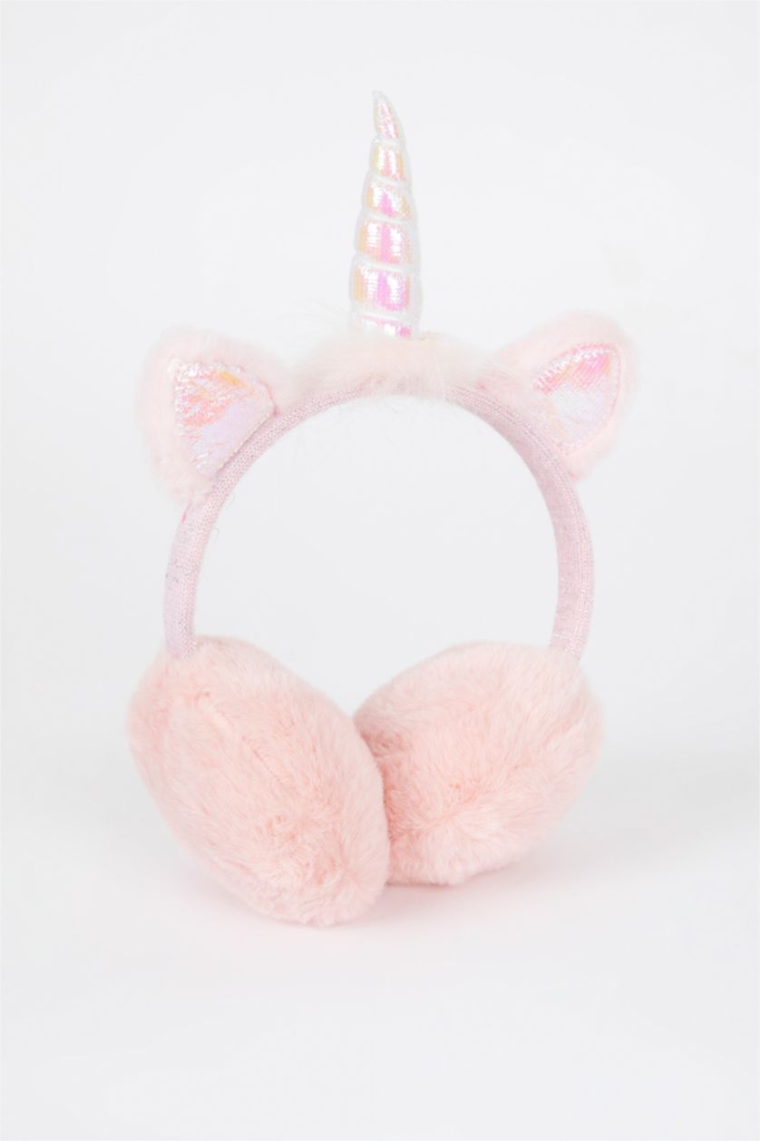 Kız Çocuk - Genç Kız Pembe Kız Çocuk Unicorn Desenli Pelüş Kulaklık Bere