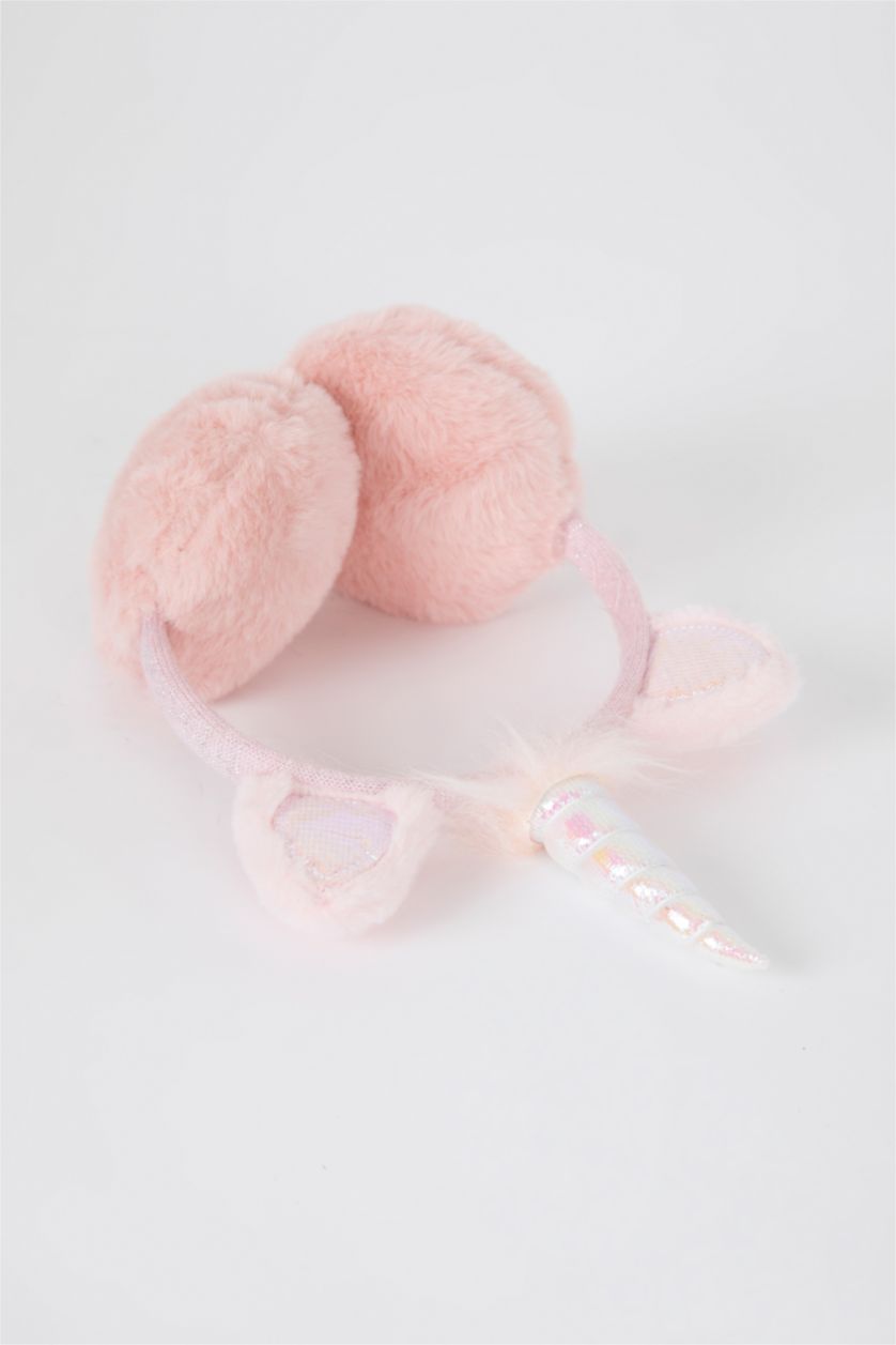 Kız Çocuk - Genç Kız Pembe Kız Çocuk Unicorn Desenli Pelüş Kulaklık Bere