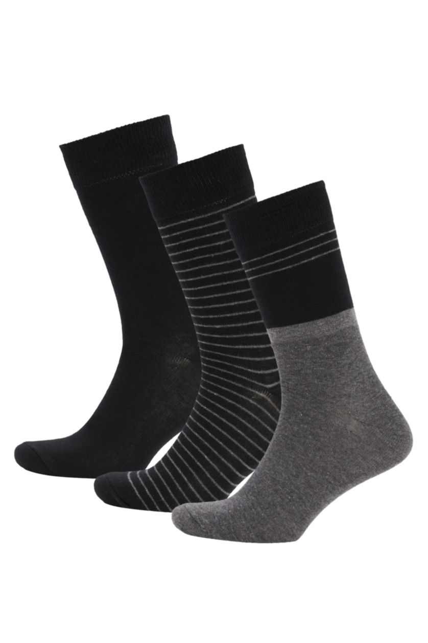 Erkek Siyah Erkek 3'lü Pamuklu Uzun Çorap