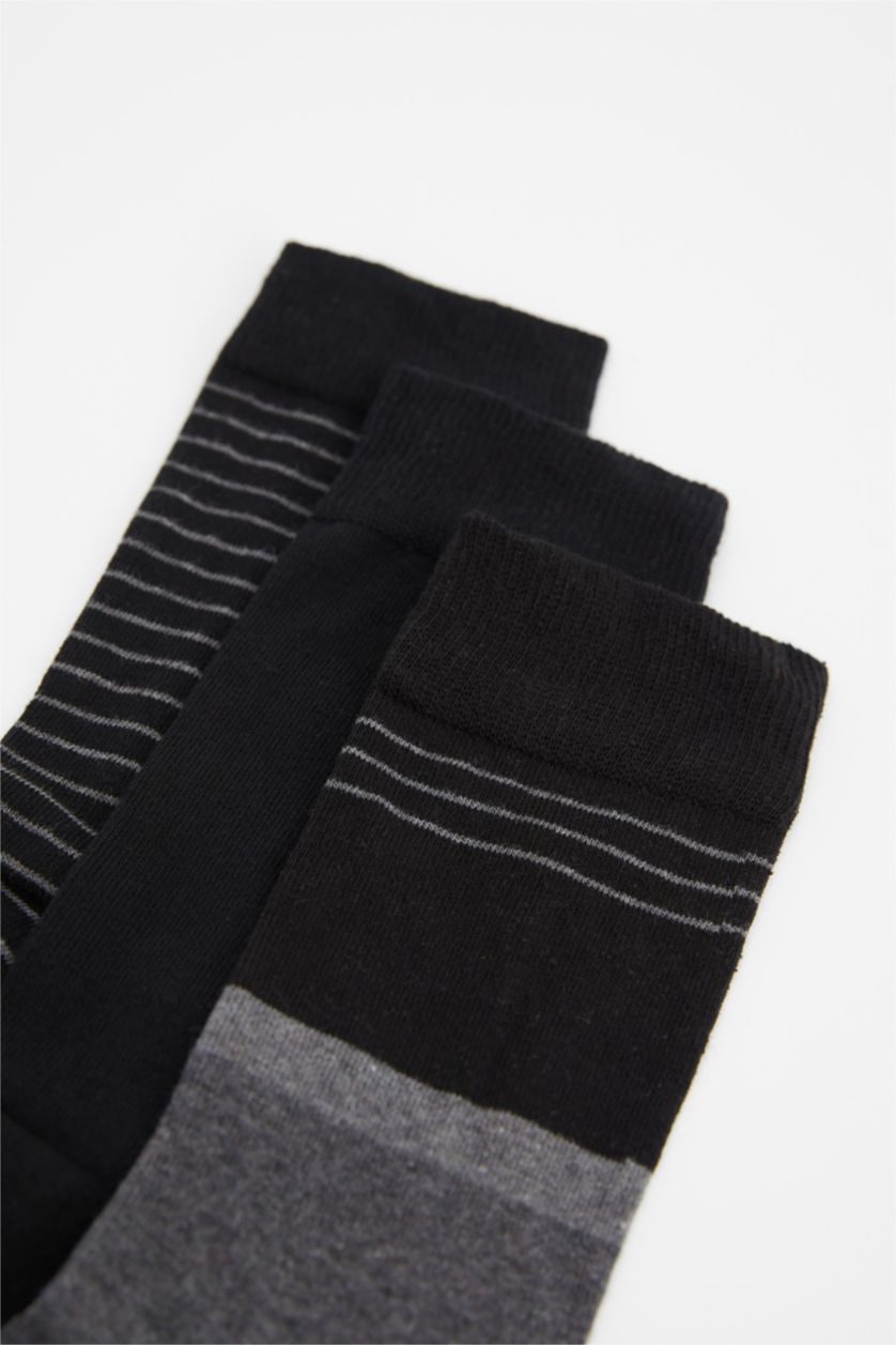 Erkek Siyah Erkek 3'lü Pamuklu Uzun Çorap