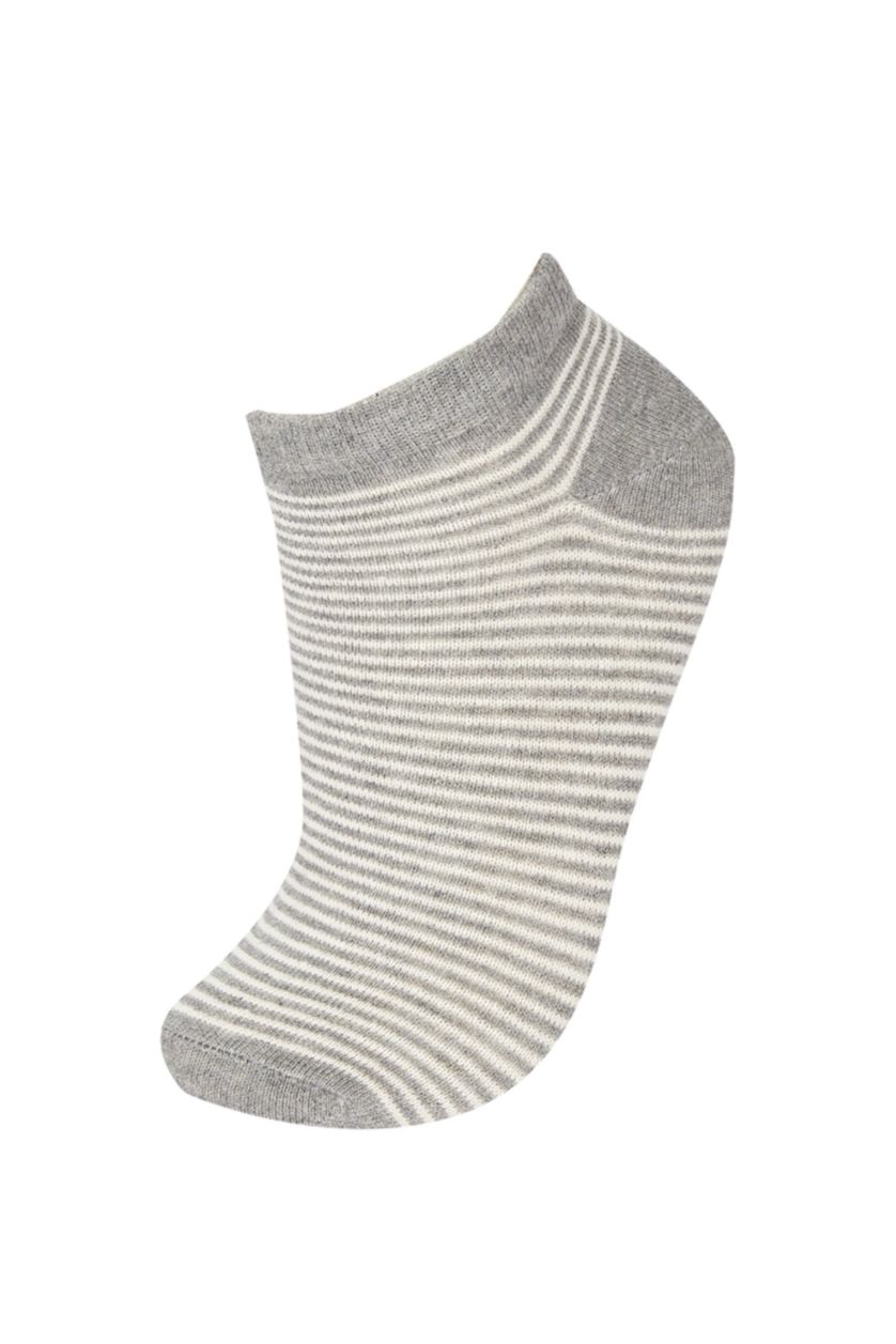 Kadın Gri Melanj Kadın Desenli 5'li Patik Çorap