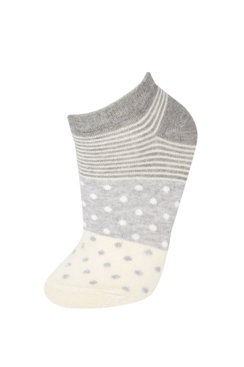 Kadın Gri Melanj Kadın Desenli 5'li Patik Çorap