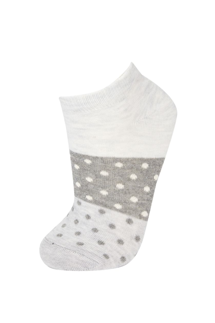 Kadın Gri Melanj Kadın Desenli 5'li Patik Çorap