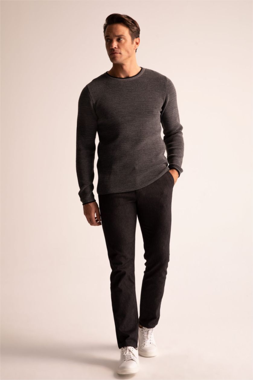 MAN Dark Grey Melange Regular Fit Crew Neck Knitwear Sweater