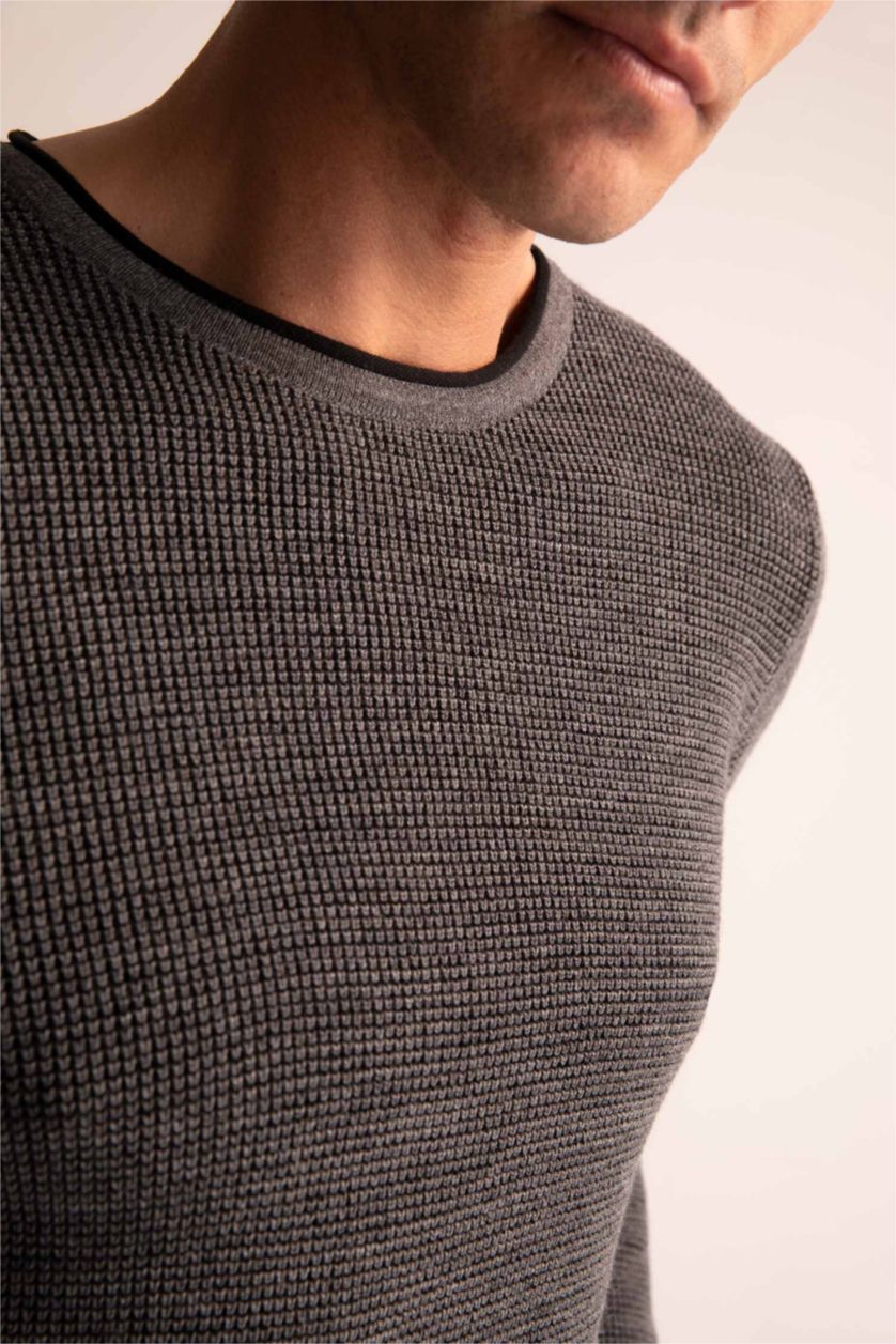 MAN Dark Grey Melange Regular Fit Crew Neck Knitwear Sweater