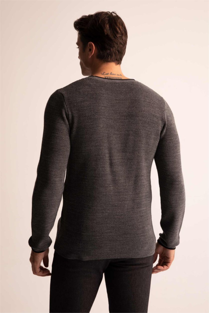 MAN Dark Grey Melange Regular Fit Crew Neck Knitwear Sweater
