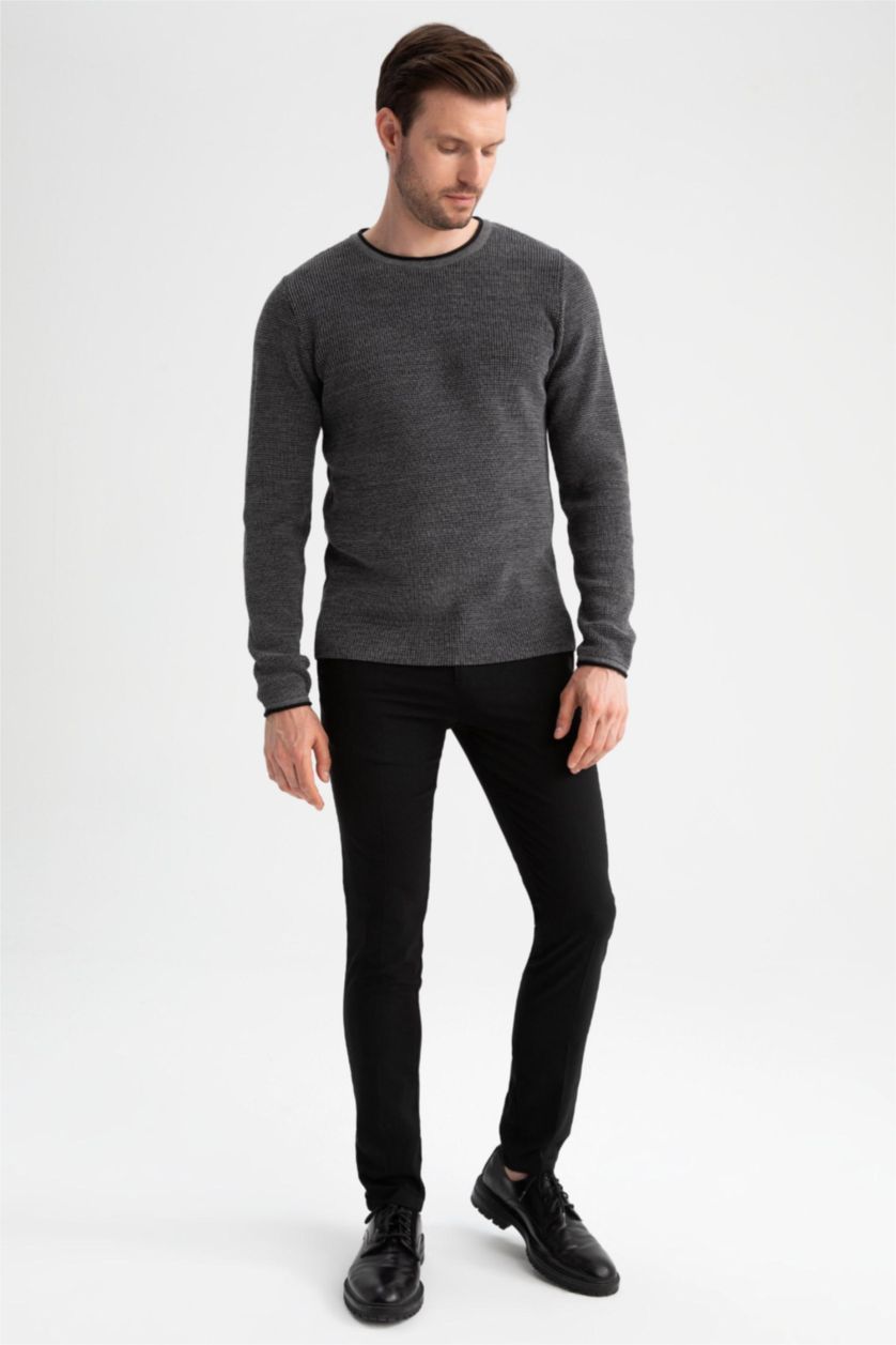 MAN Dark Grey Melange Regular Fit Crew Neck Knitwear Sweater