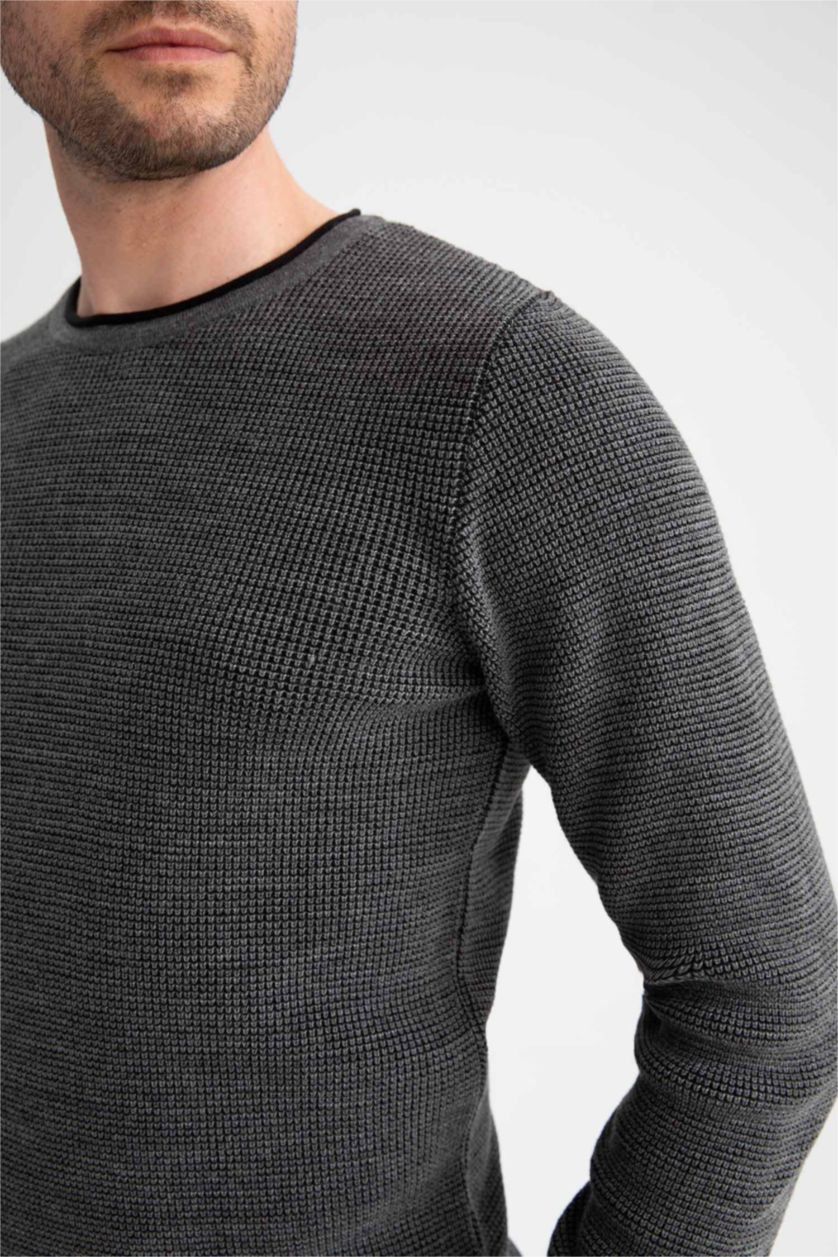 MAN Dark Grey Melange Regular Fit Crew Neck Knitwear Sweater