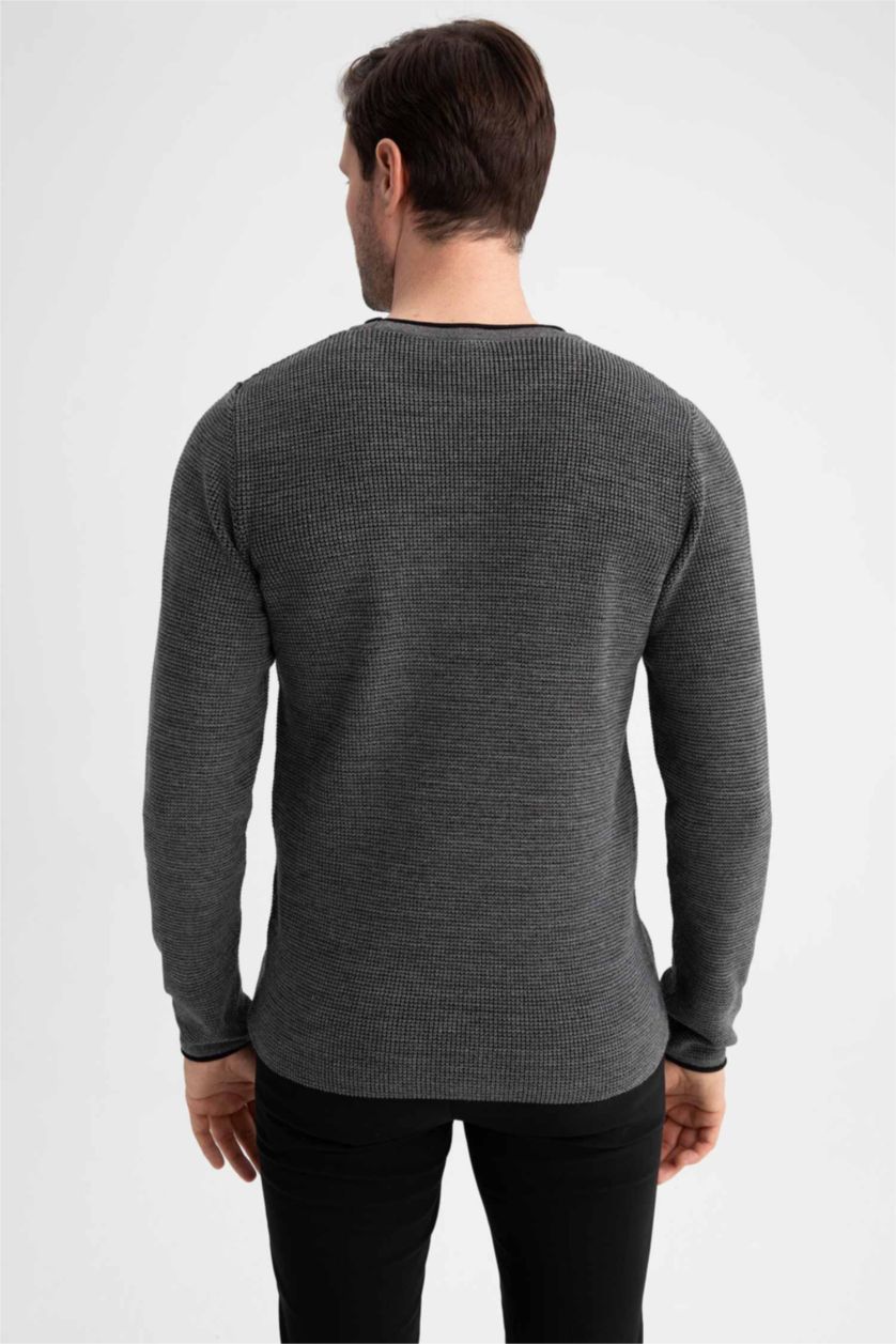 MAN Dark Grey Melange Regular Fit Crew Neck Knitwear Sweater