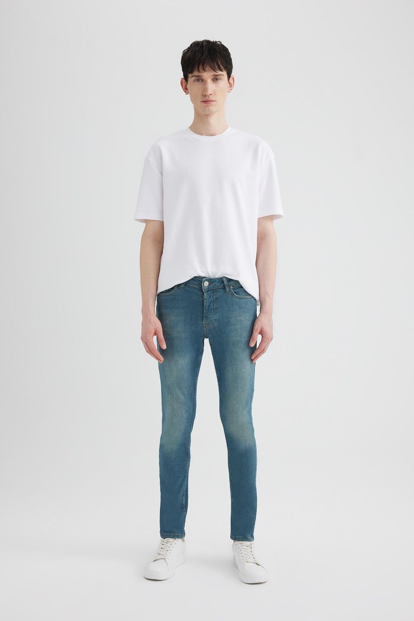 Man Light Green Super Skinny Extra Tight Normal Waist Jeans