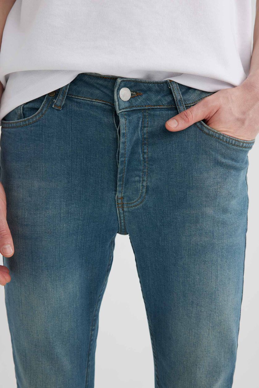 Man Light Green Super Skinny Extra Tight Normal Waist Jeans