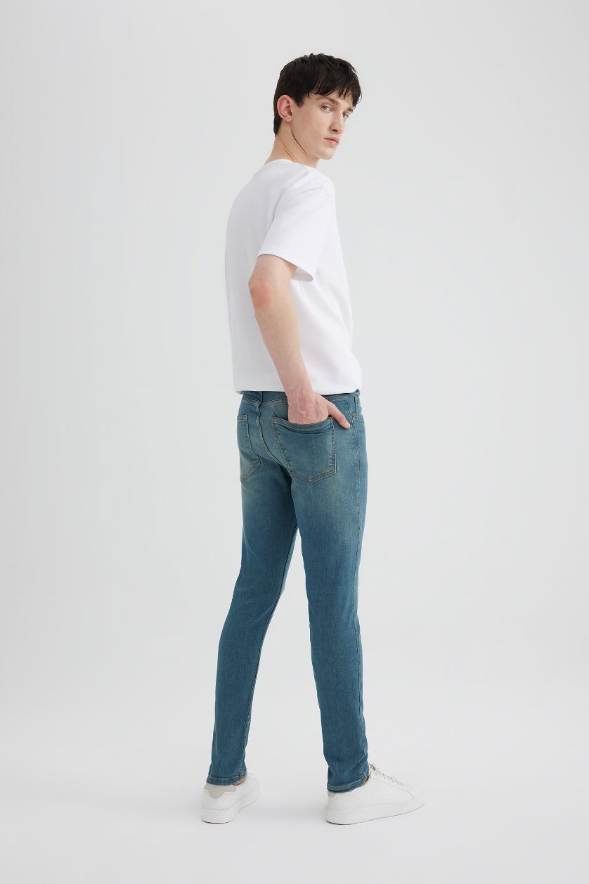 Man Light Green Super Skinny Extra Tight Normal Waist Jeans