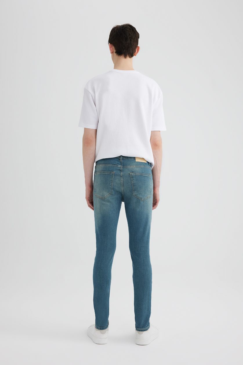 Man Light Green Super Skinny Extra Tight Normal Waist Jeans