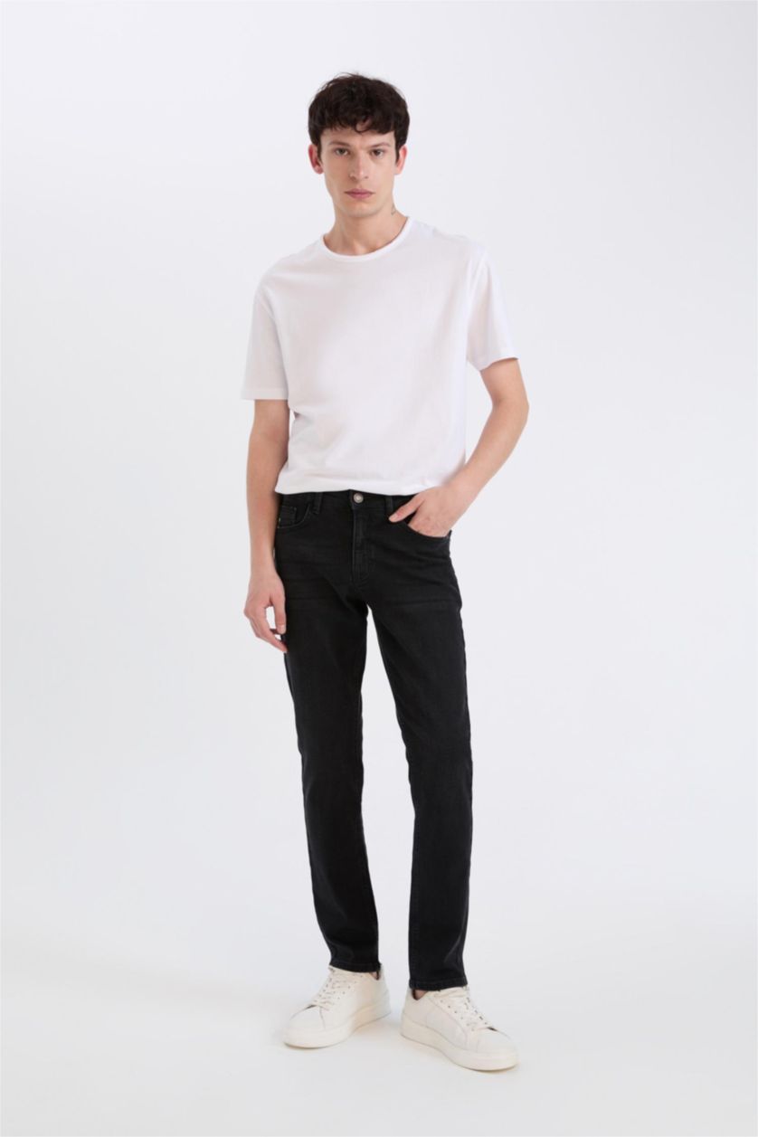 رجال أسود Pedro Slim Fit Super Skinny Hem Jeans