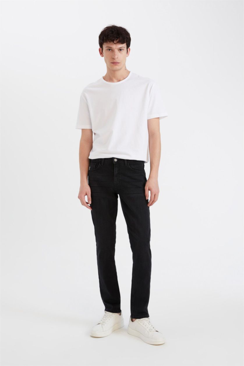 رجال أسود Pedro Slim Fit Super Skinny Hem Jeans