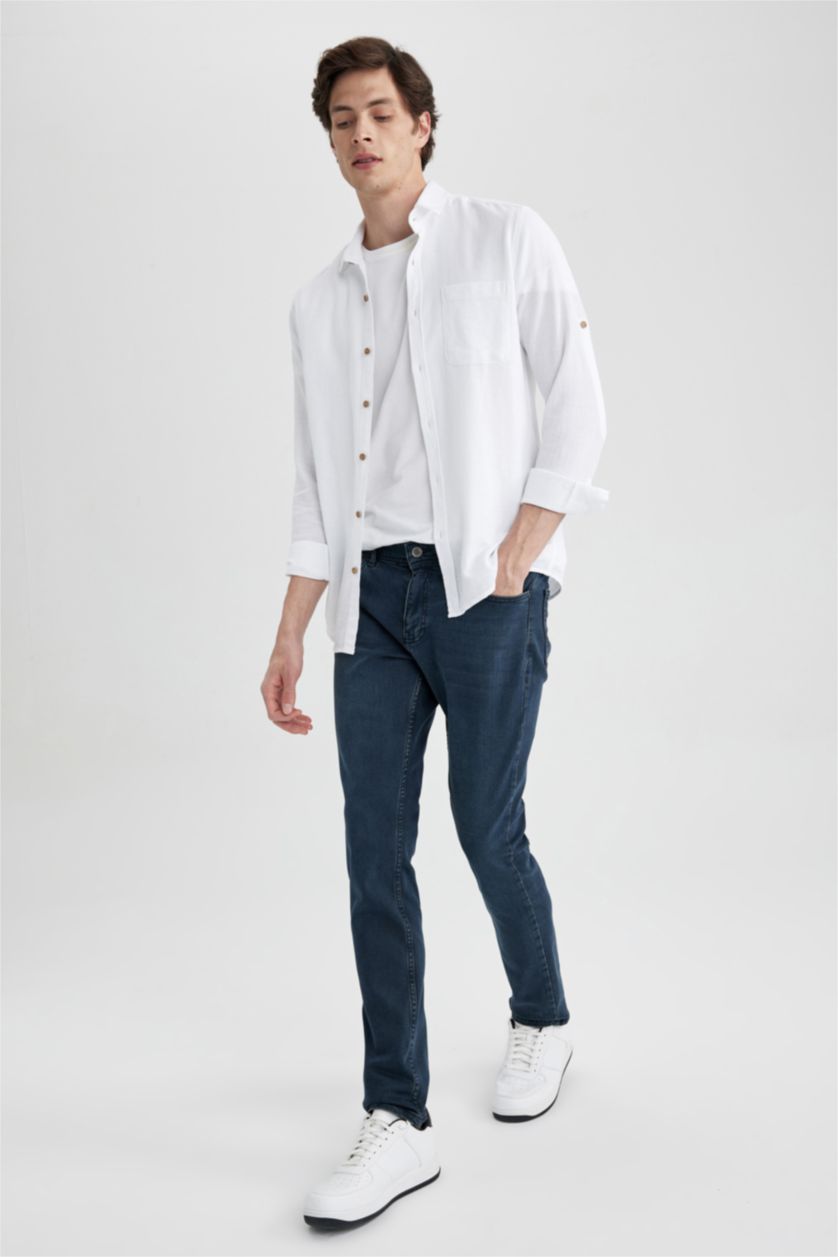 HOMME Indigo Pantalon Jean PEDRO - Coupe slim en jean Ourlet étroit