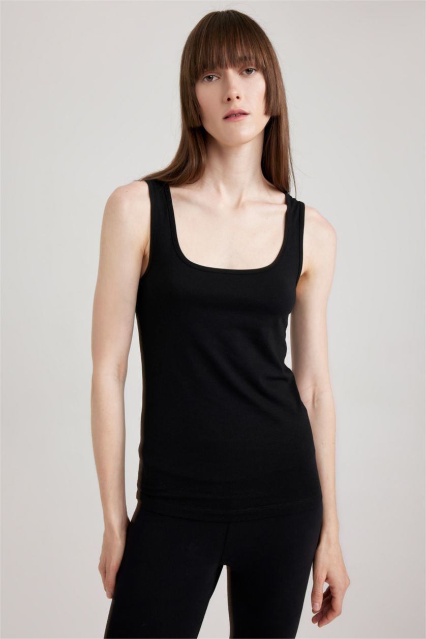 Kadın Siyah Fall in Love Regular Fit Pamuklu Basic Düz Siyah İç Atlet